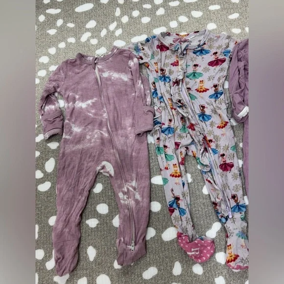 Lot of 4 bamboo footies baby girl ballerina lavender floral cadenlane watercolor - Picture 3 of 5